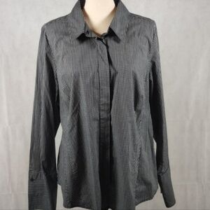 Lane Bryant's black checkered covered placket button up shirt sz 20 euc
